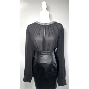 Sheer Black Blouse w/ Hand-Beaded Neckline (Fits: XL-2X)